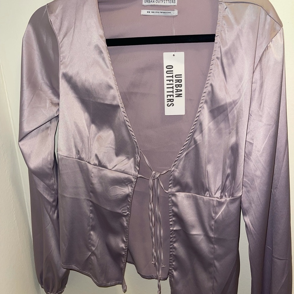 NWT UO Satin tie front long sleeve